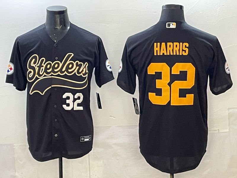 Men 2025 Pittsburgh Steelers #32 Harris black 3th generation Joint Name Nike Limited NFL Jersey style 02